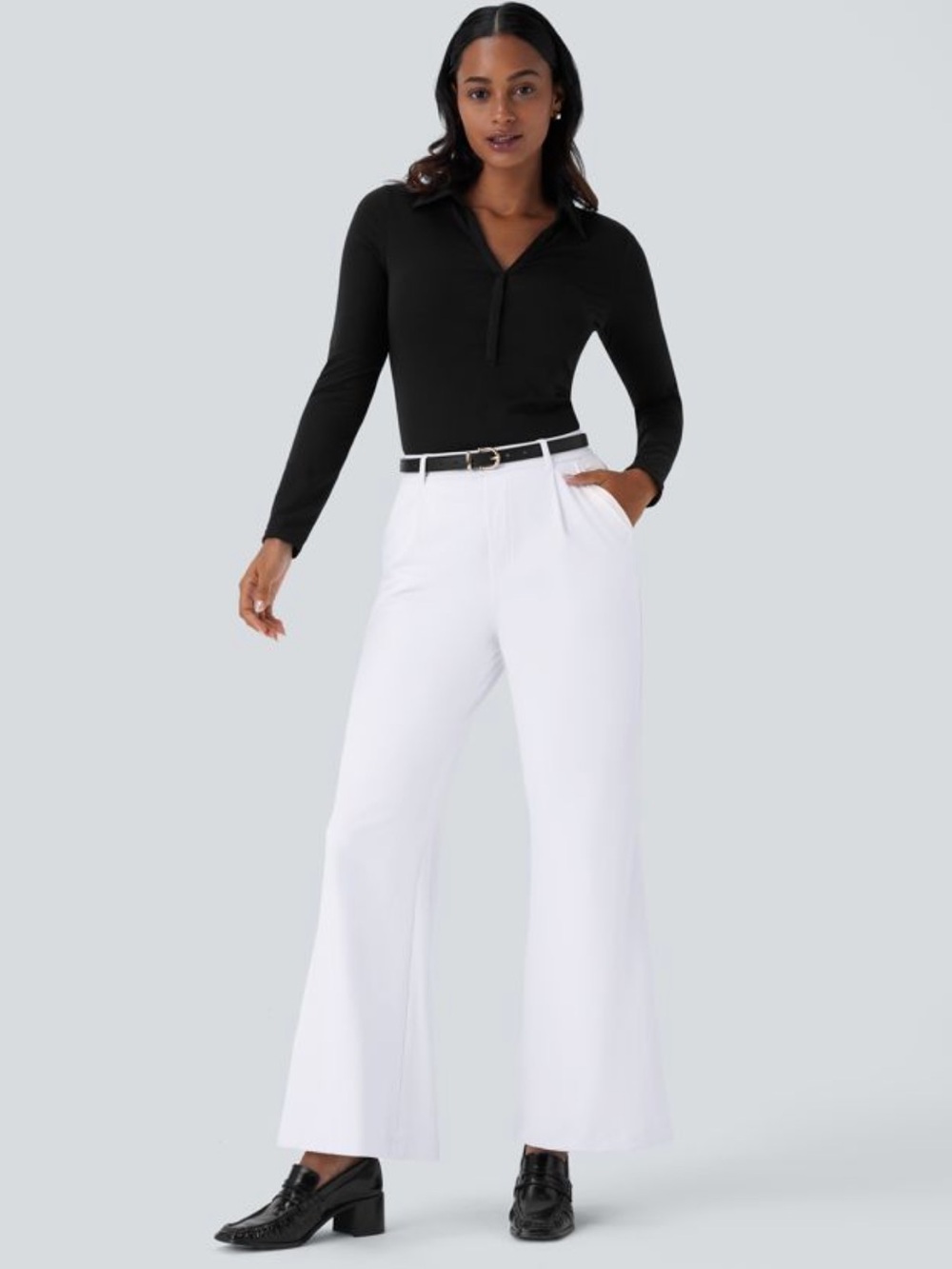 HALARA White Wide-Leg Trousers